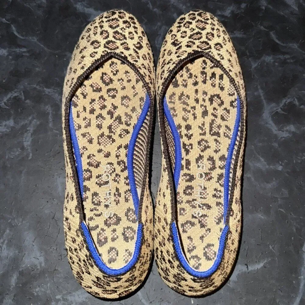 Rothy's The Flat Cheetah Print Knit Slip On Ballet Flats Shoe Womens Size 8.5